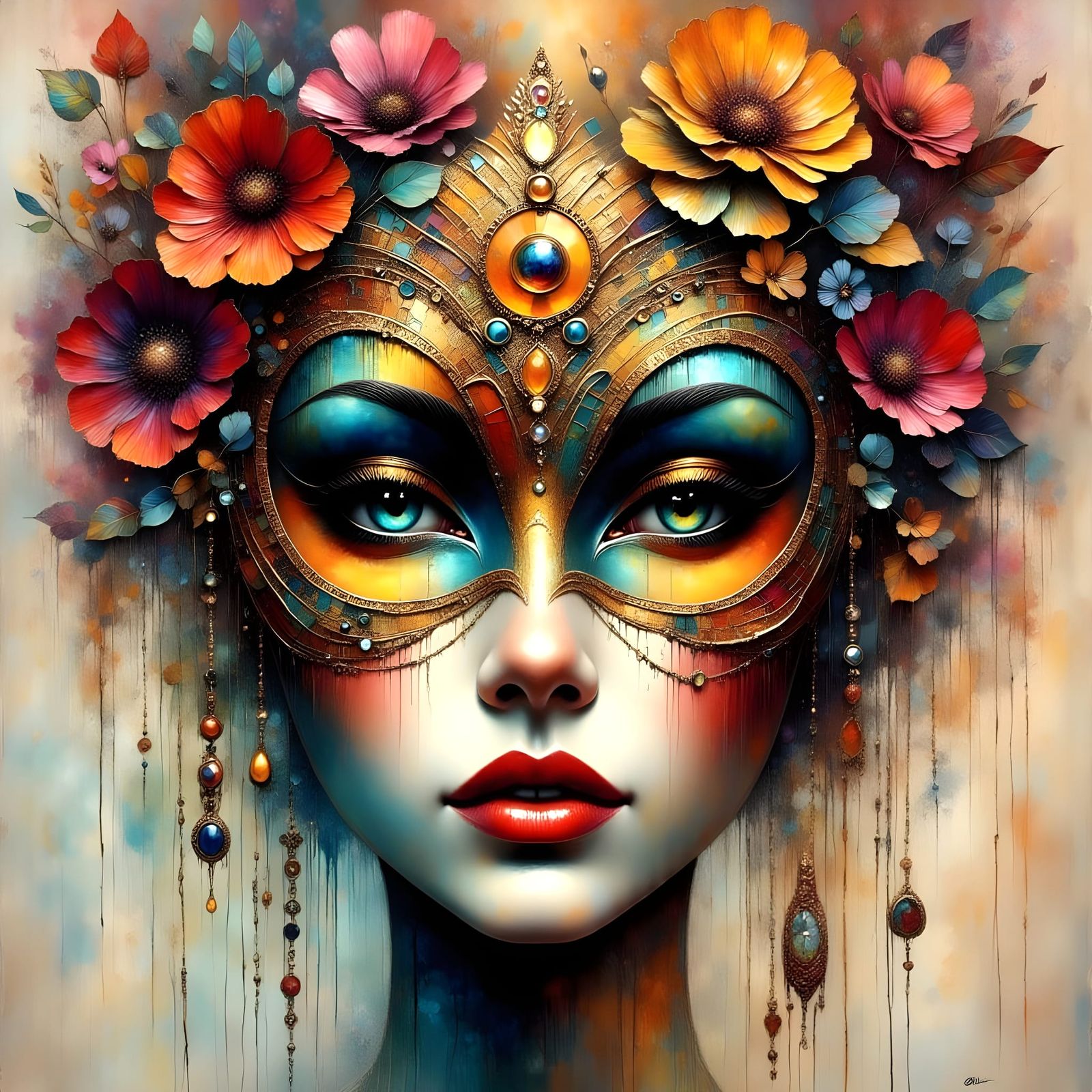 Gritty Venetian Masquerade Mask in Impasto Style