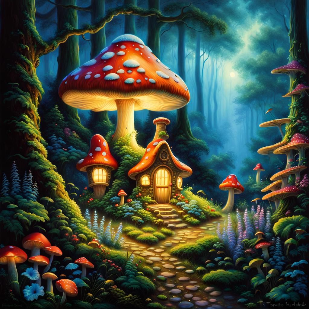 Enchanted Bioluminescent Forest: Fairy Mushroom House