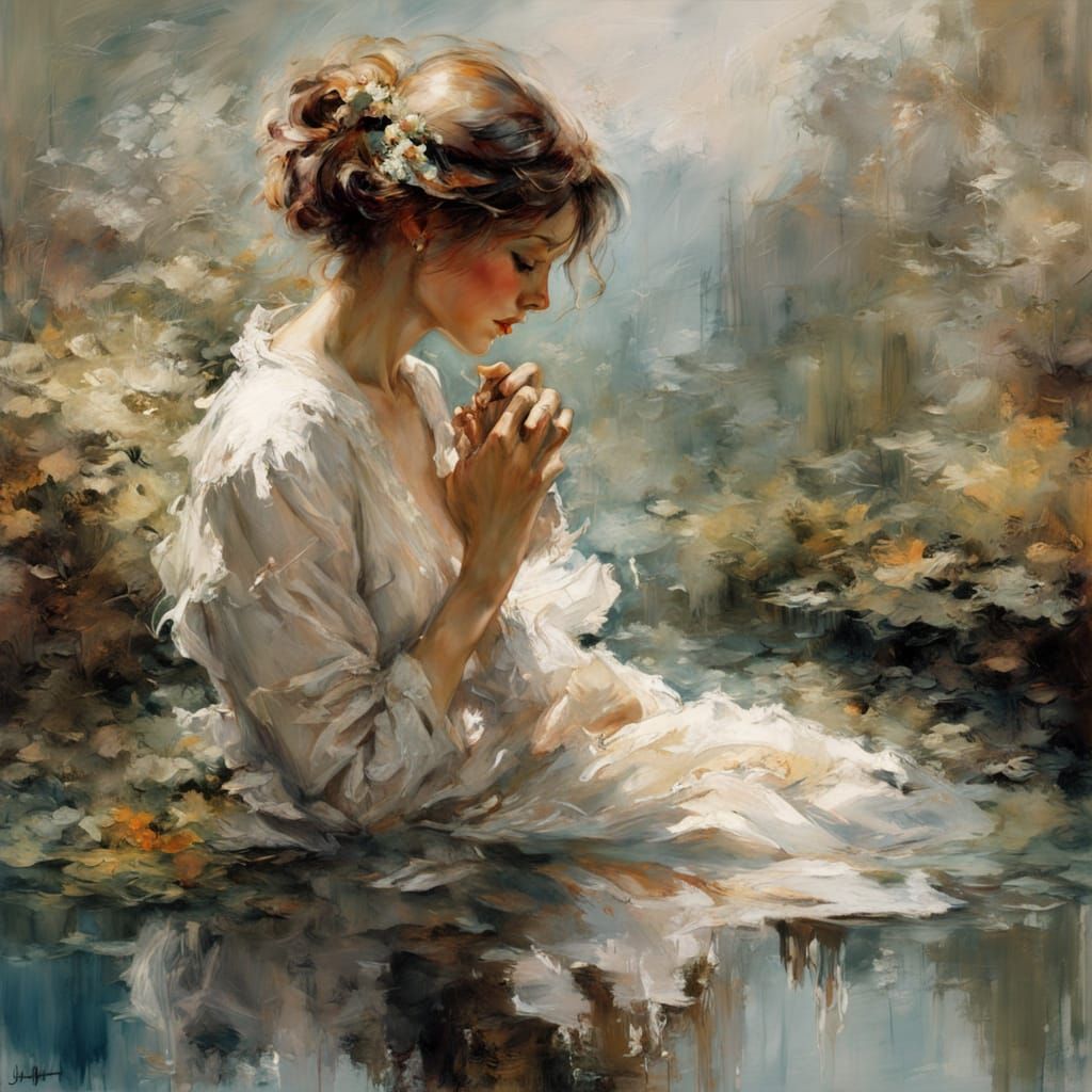 Woman's Reflection Shows Age and Wisdom in Pond