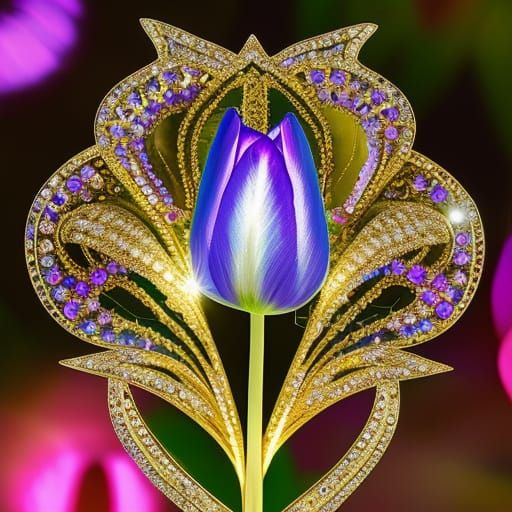 Luminescent Crystal Tulip: Intricate Digital Art