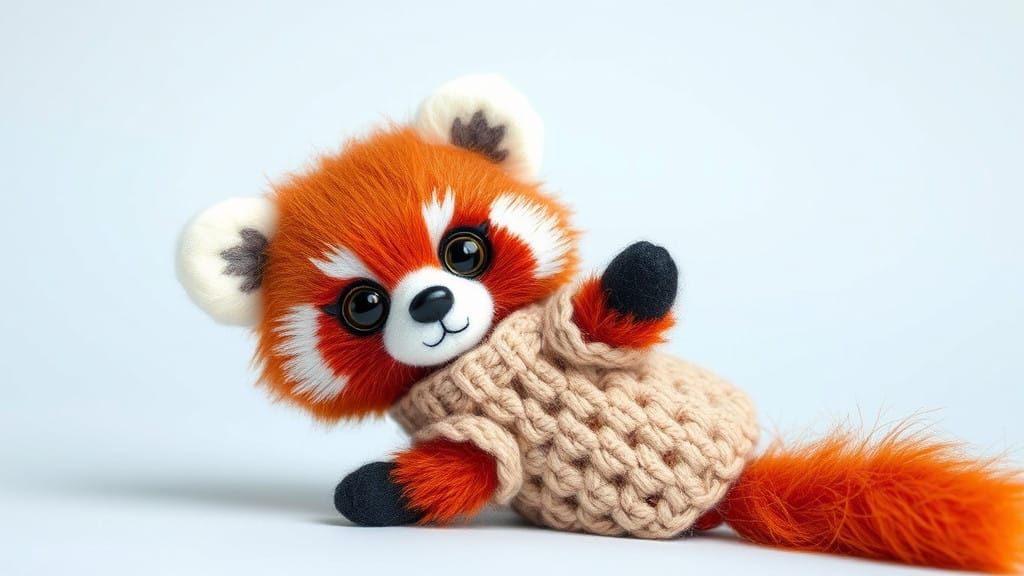 Charming Red Panda in Cozy Yarn Sweater