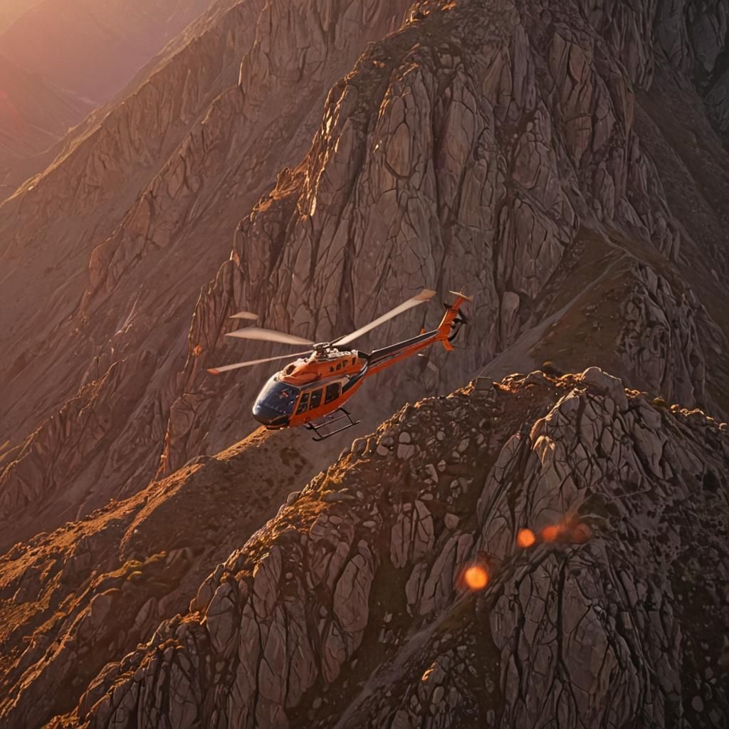 Helicopter Over Mountain Landscape in Cinematic Style