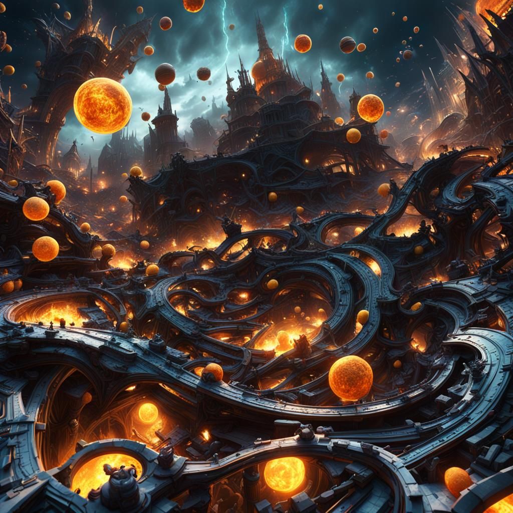 Chaotic System in Detailed Matte Painting Style