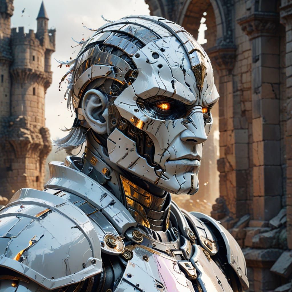 Glitch Art Warforged Knight in Manga Style