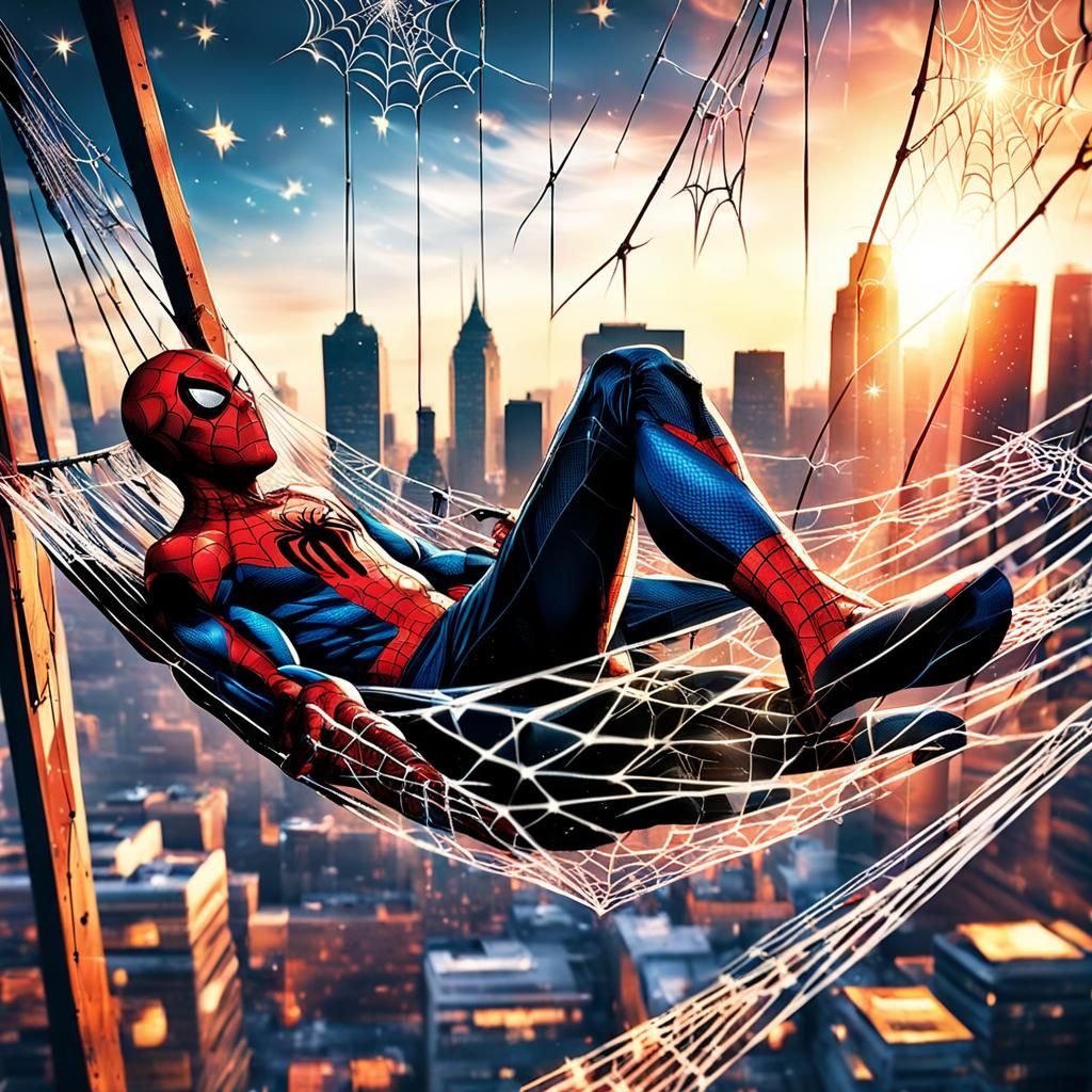 Spiderman's Holiday: Sunset Cityscape Hammock