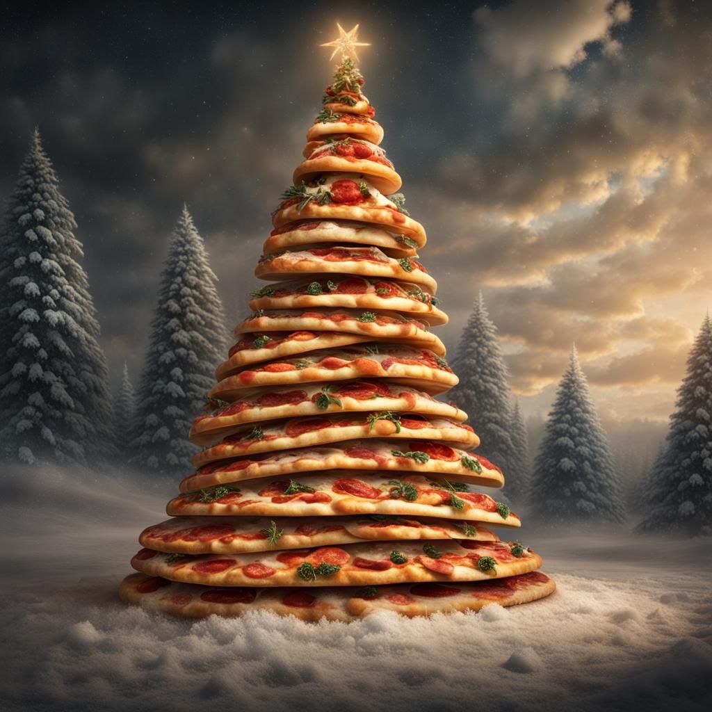 Pizza Slice Christmas Tree: Digital Matte Painting