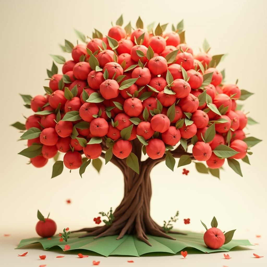 Majestic Paper Apple Tree in Origami Style