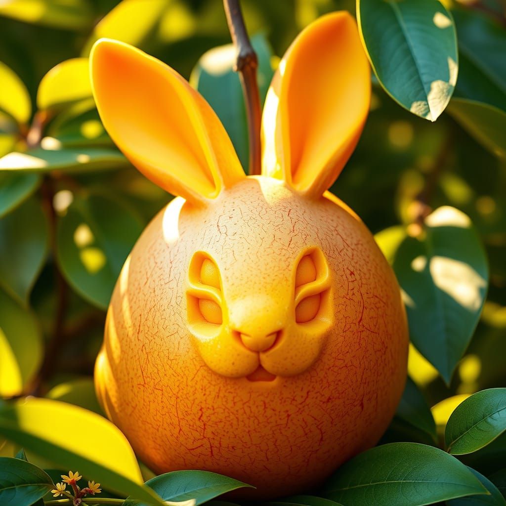Vibrant Mango Bunny in Whimsical Pop Surrealism