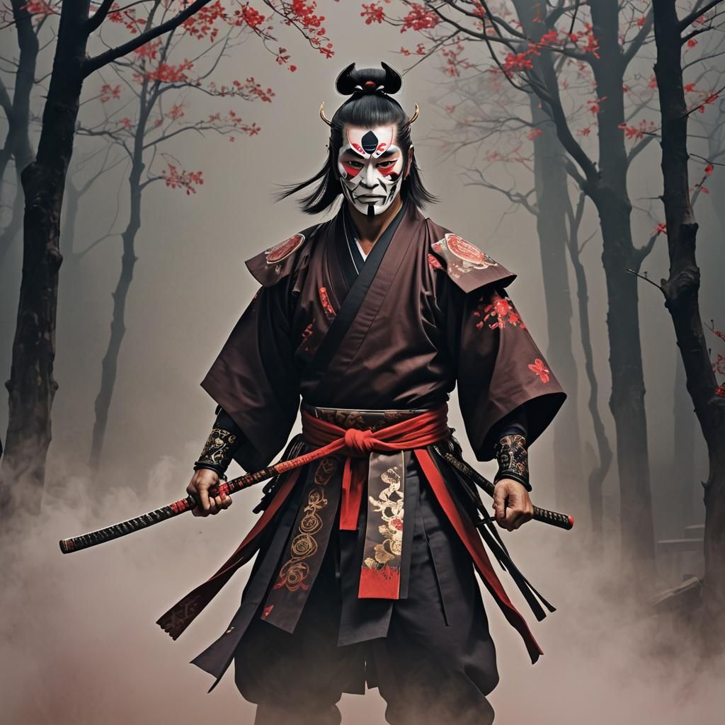Kabuki Masked Samurai in Dark Fantasy Style