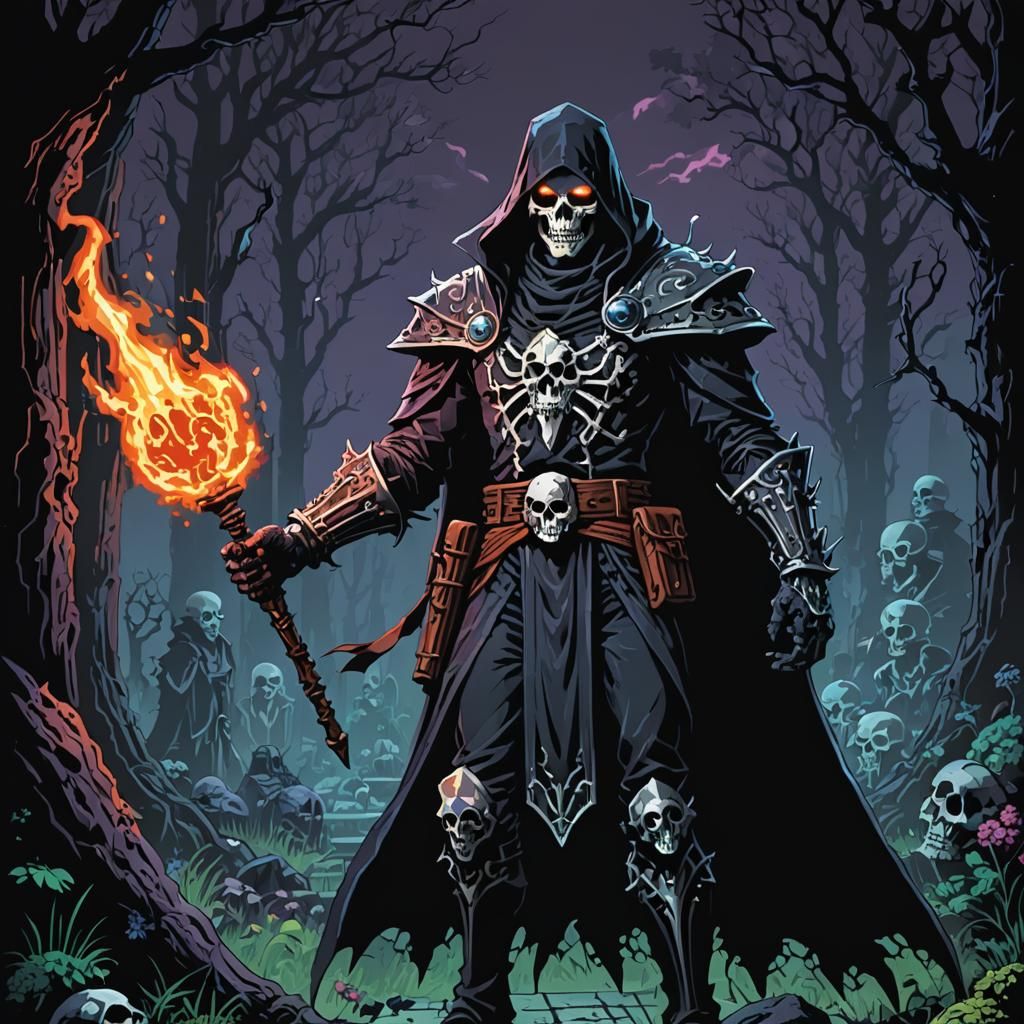 Pixelated Necromancer in Comic Book Style