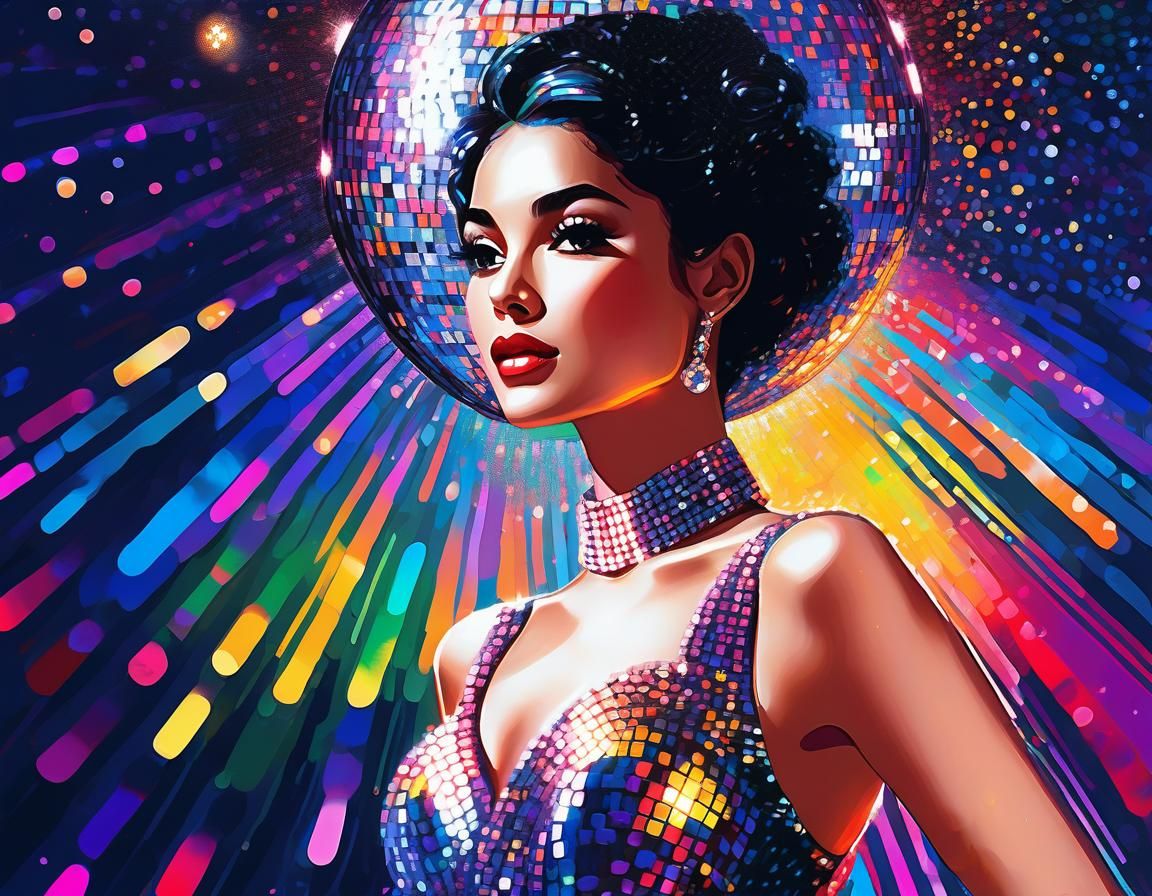 Moonlit Disco Ball with Glitch Art Effect