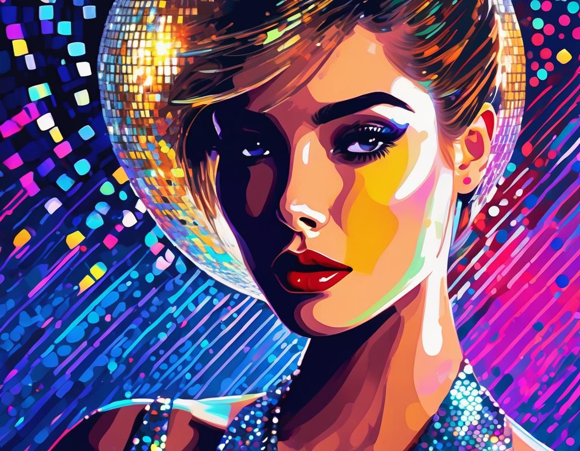 Moonlit Disco Ball in Pointillist Digital Art