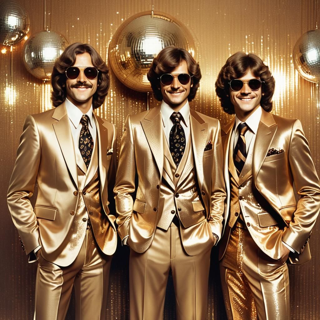 Brothers in Shiny 70s Suits: Retro Portrait