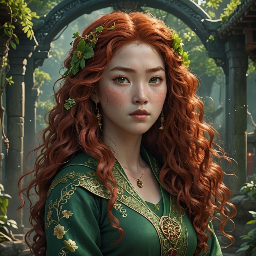 Korean Woman in Green Dress, Fantasy Art