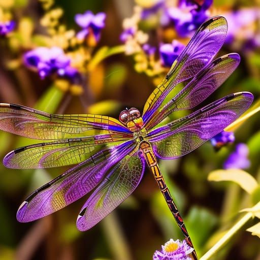 Metallic Dragonfly with Four Wings in Digital Art