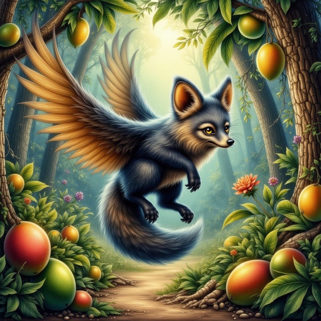 Surreal Samoan Flying Fox in Lush Fruit Orchard