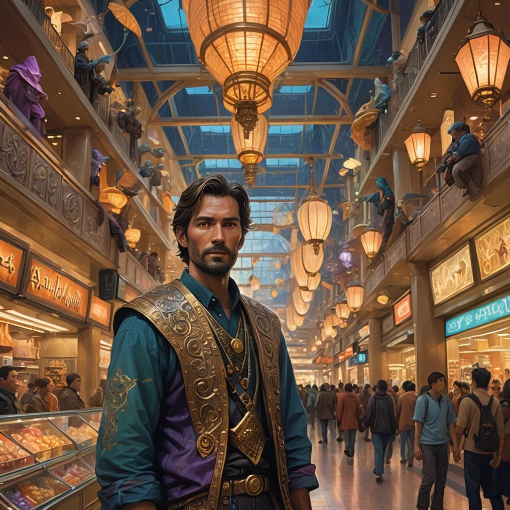 Bagger Man in Mystical Mall: Fantasy Concept Art