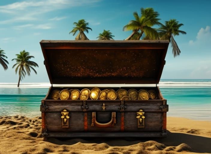 Pirate Treasure Chest on Tropical Beach