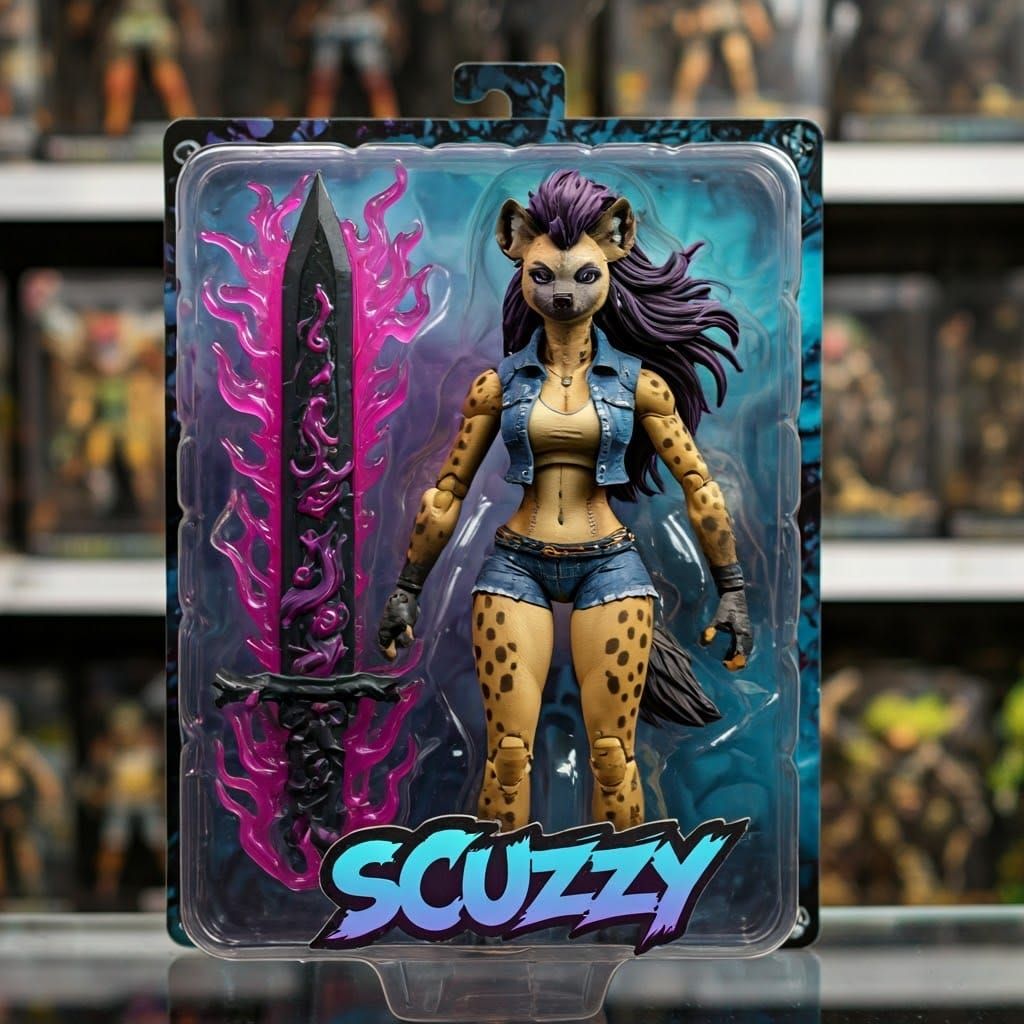 Hyper-Realistic She-Hyena Action Figure in Comic Book Style