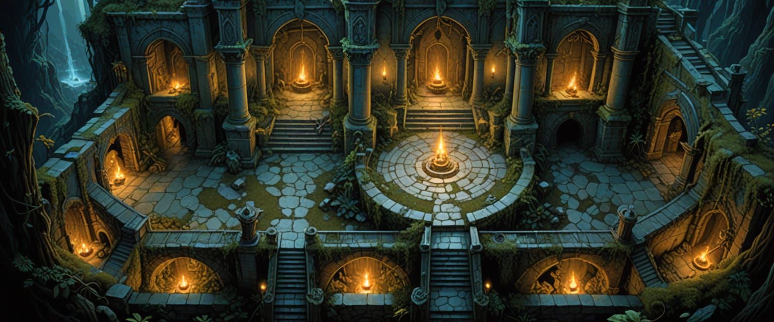 Surreal Dungeon Map with Jewels and Magic