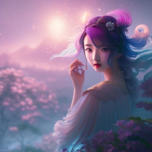 Cute Girl Portrait with Sakura in Anime Style