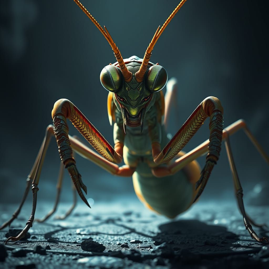 Giant Terrifying Praying Mantis Ready to Strike