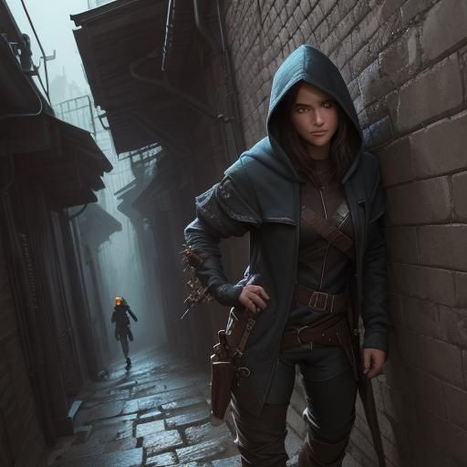 Fantasy Rogue in Dark Alley: Hyperdetailed Art