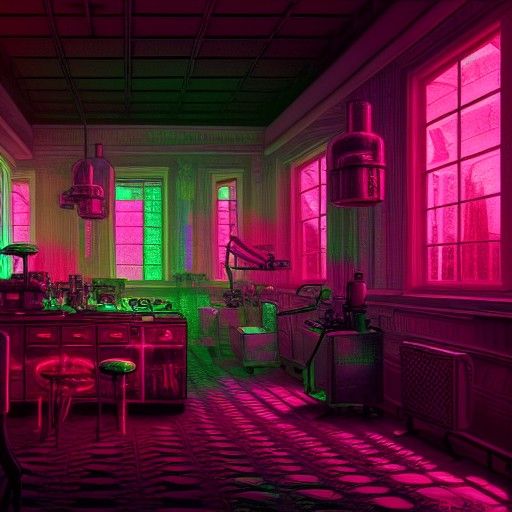 Horror Laboratory Interior in Maximalist Style