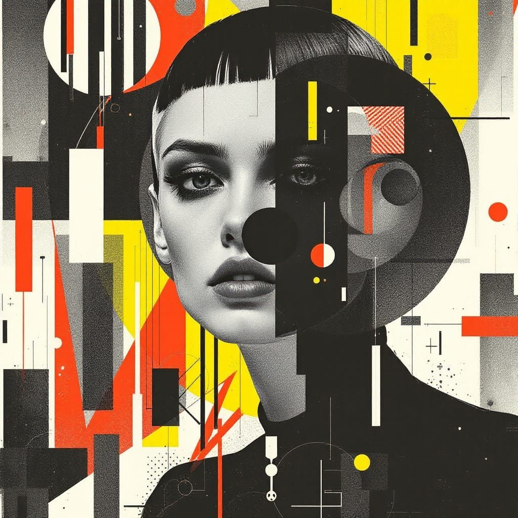 Futuristic Faces in Distressed Print