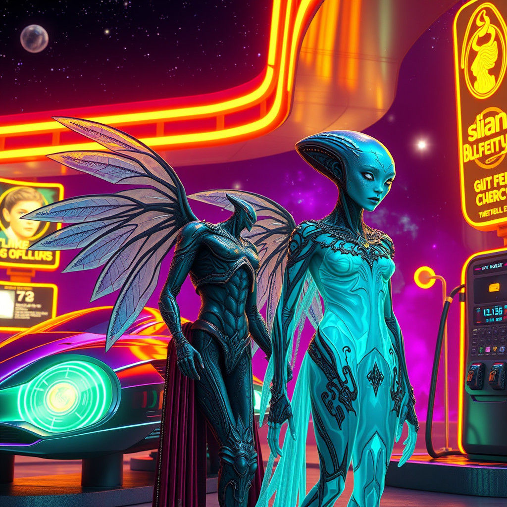 Colorful Alien Gas Station in Futuristic Concept Art