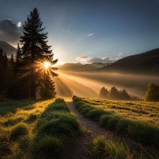 Ethereal Morning Landscape, Digital Art