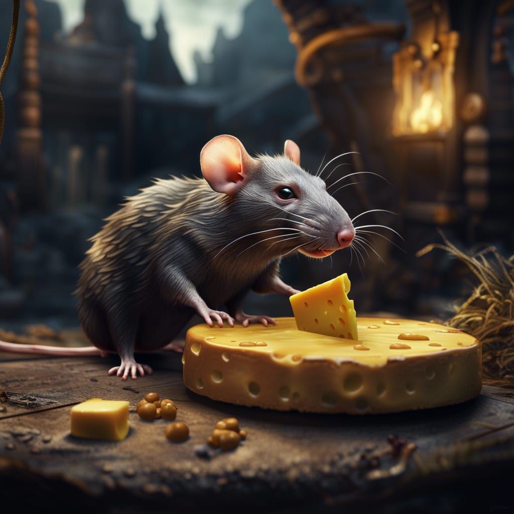 Detailed Matte Painting of a Rat with Cheese