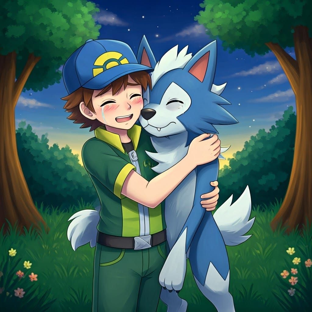 Pokémon Trainer and Lycanroc: Heartwarming Reunion