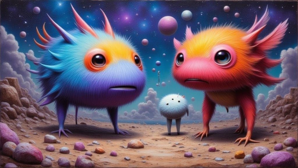 Cosmic Creatures in Vivid Oil Painting Style