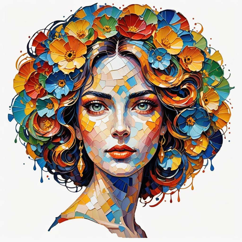 Vibrant Neo-Impressionist Portrait of Divine Femininity