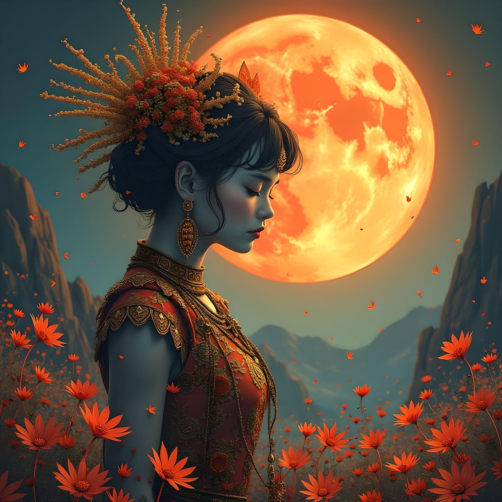 Floral Emoji Still Life with Moon and Planets