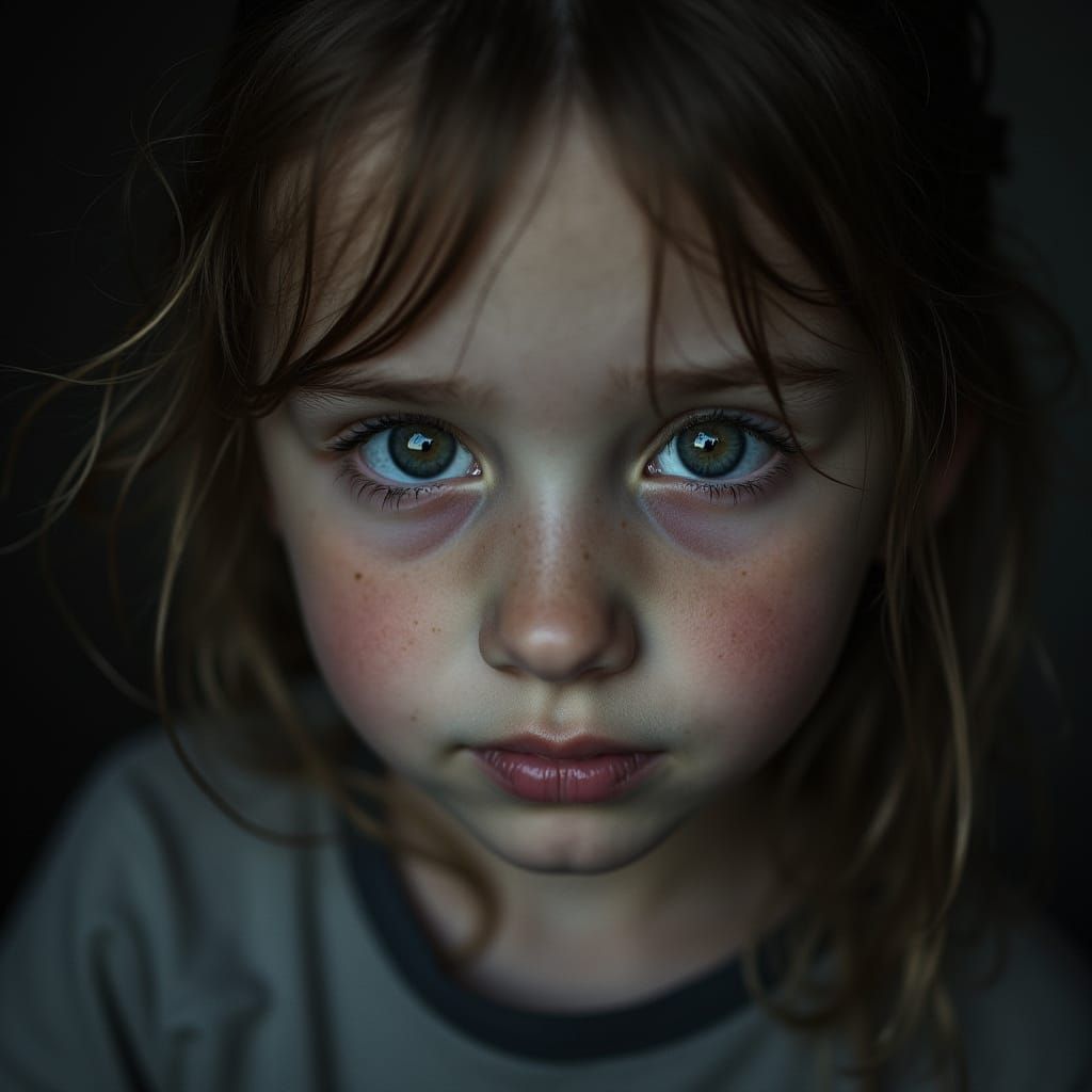 Intense Portrait of Girl with Wolf Gaze