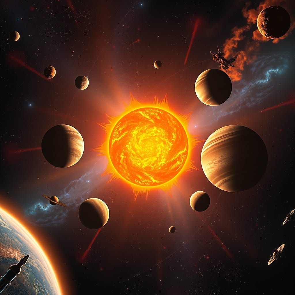 Epic Solar System in Vibrant, High-Fantasy Style