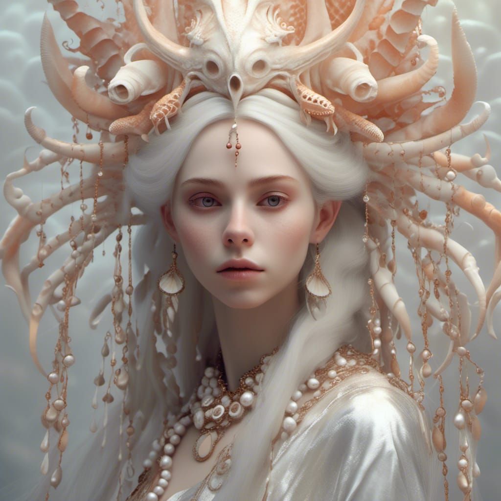 Young Woman with Seashell Crown: Digital Art