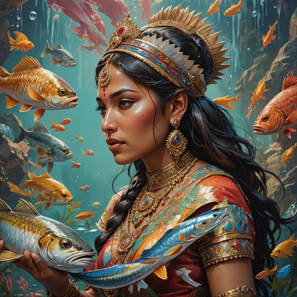 Indian princess with fish.