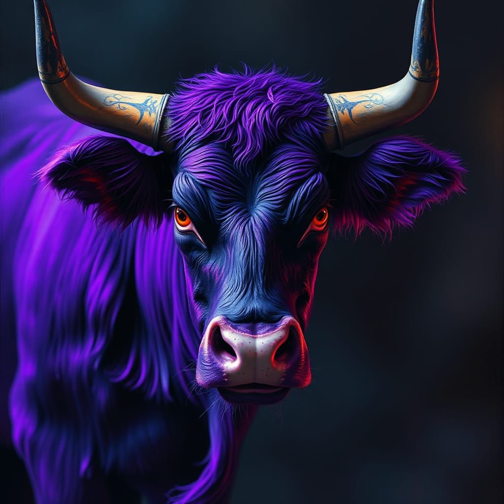 Hyperrealistic Purple Cow in Encaustic Style