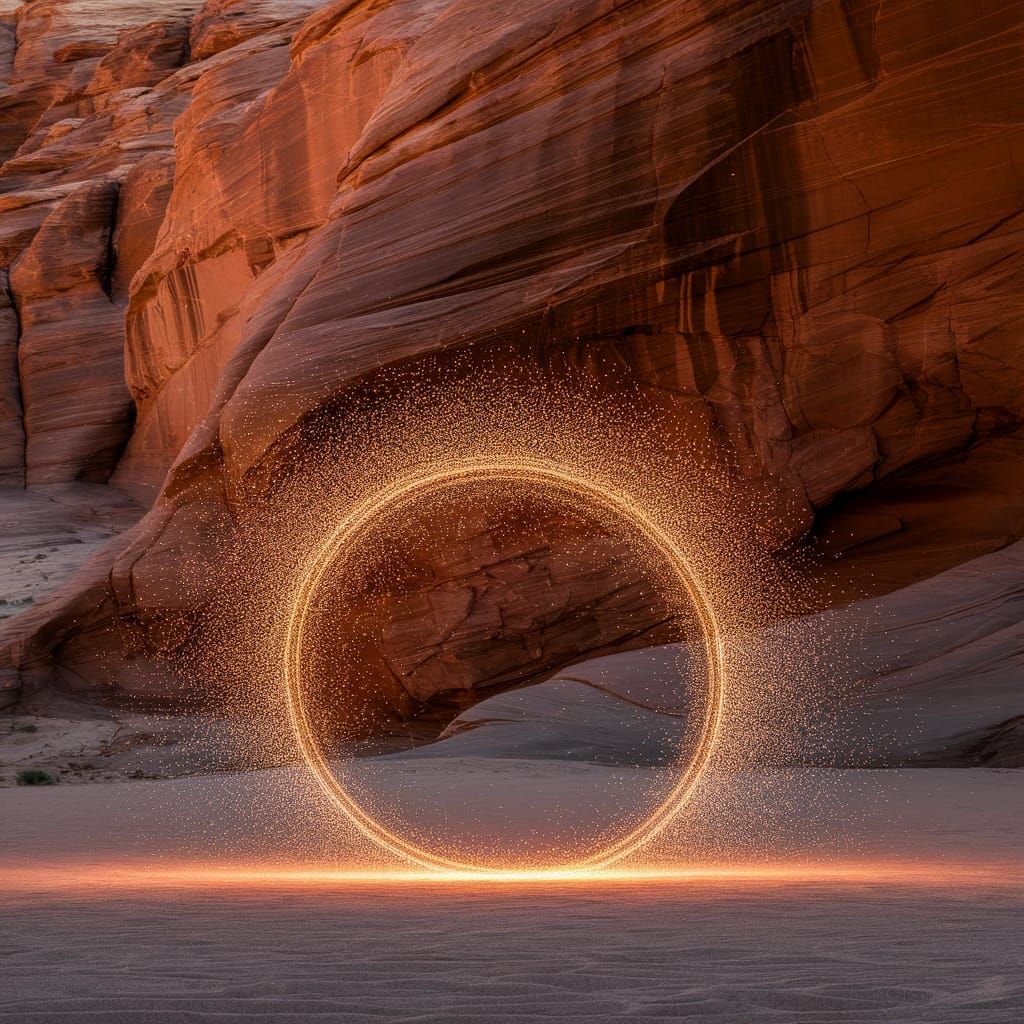Golden Vortex in Ancient Desert Landscape