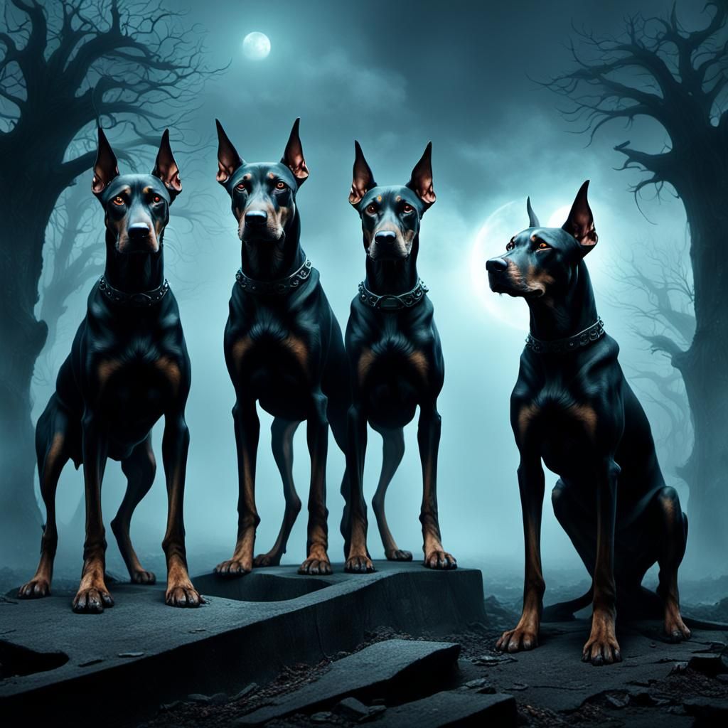 Eerie Graveyard Guardians: Possessed Dogs in Dark Fantasy