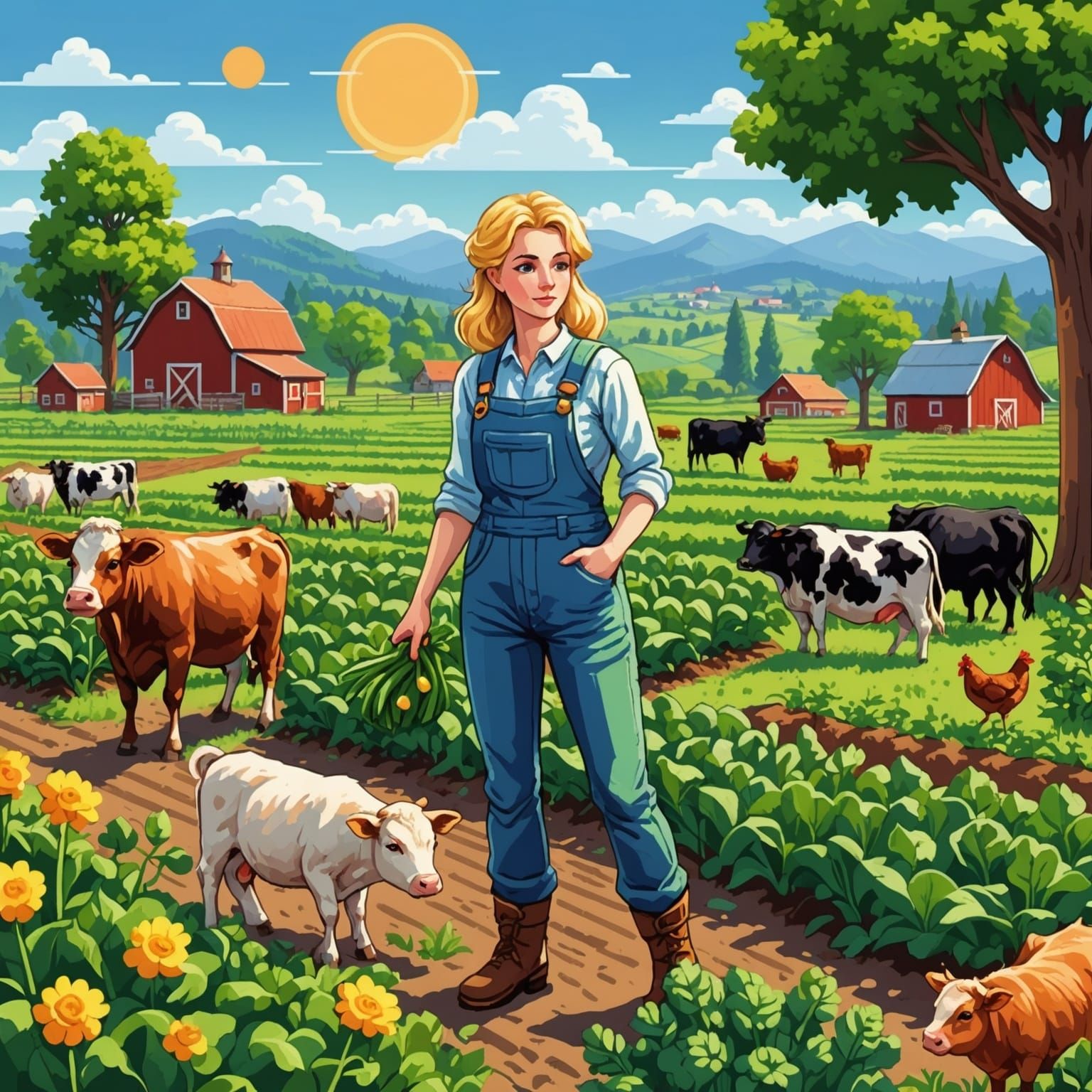 Pixel Art Farmer on a Beautiful Spring Day