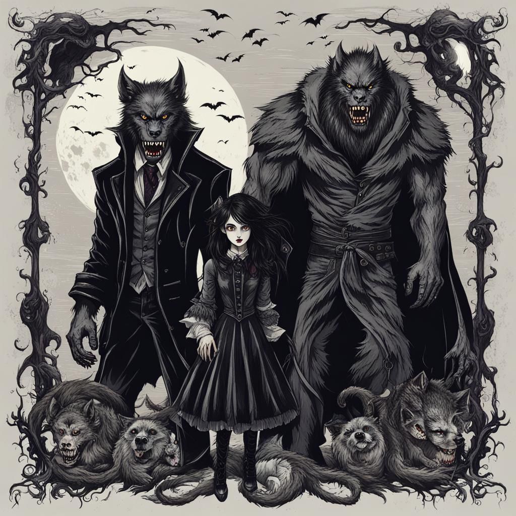 Gothic Werewolf, Vampire, and Monster Illustration