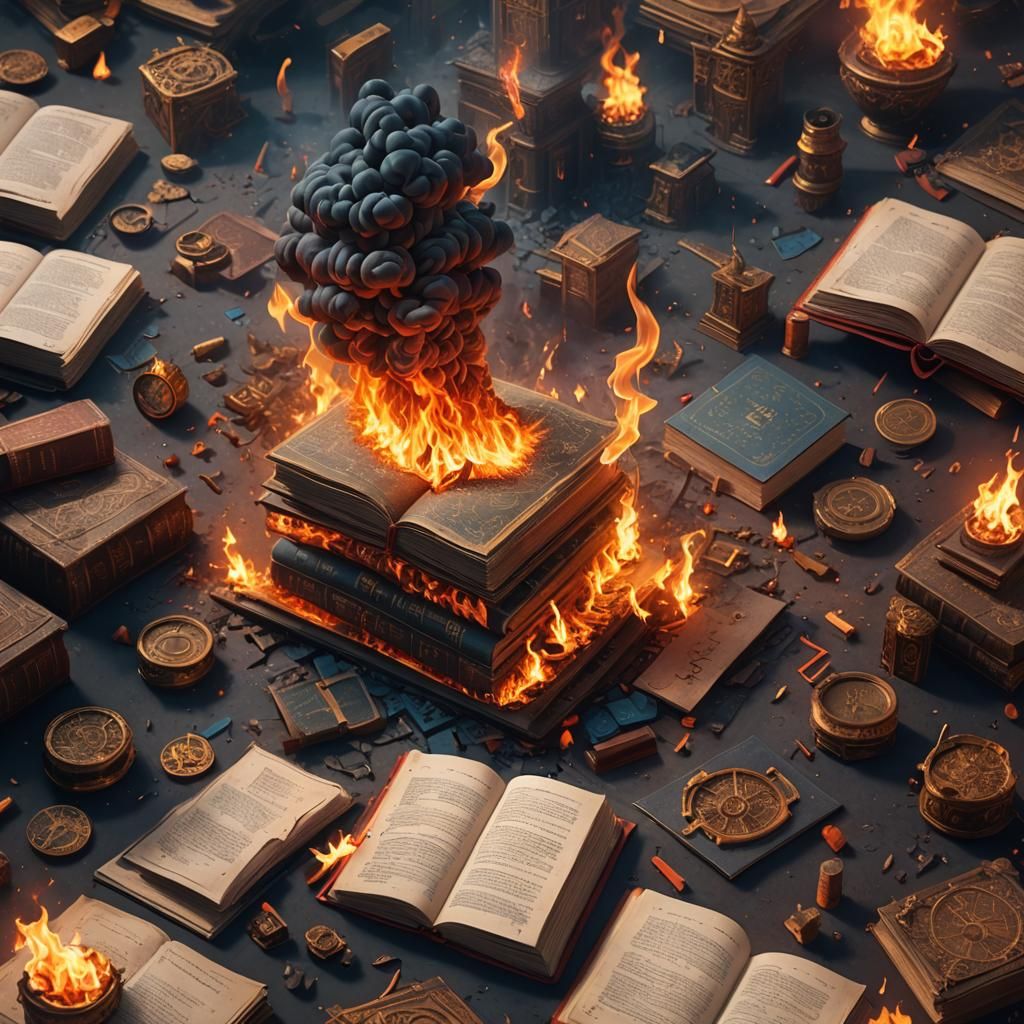 Burning Math Textbook in Detailed Matte Painting
