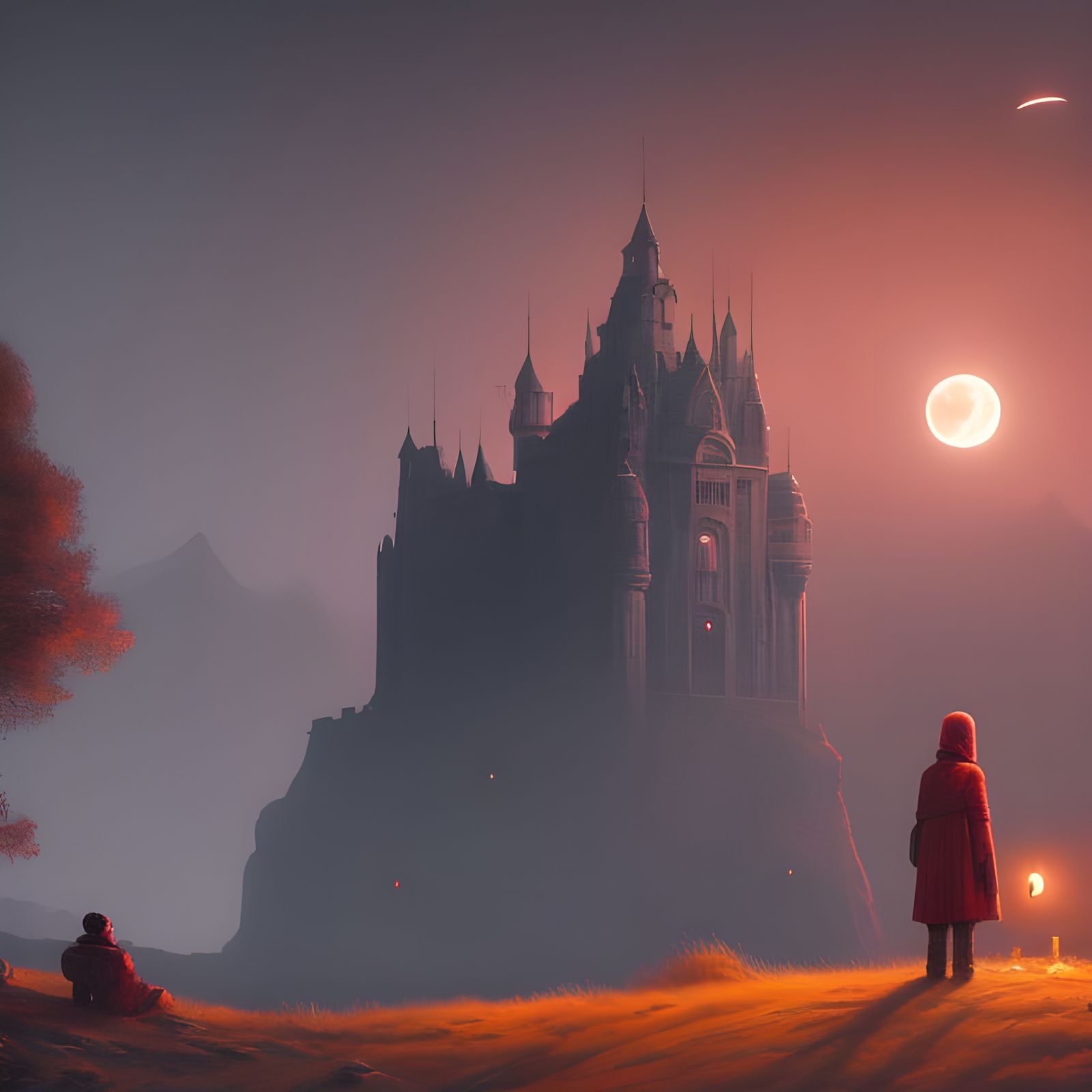 Sci-Fi Horror Castle Under Red Moon