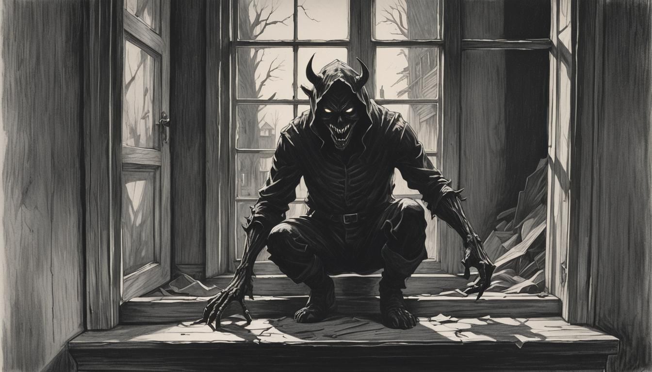 Sinister Devil Shadow in Window Sketch