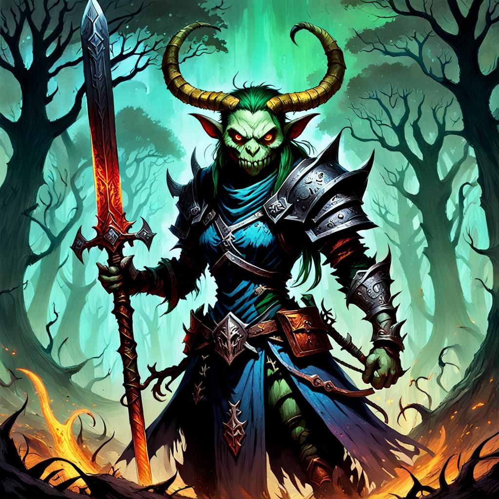 Fantasy Woman Warrior with Sword in Lush Scene