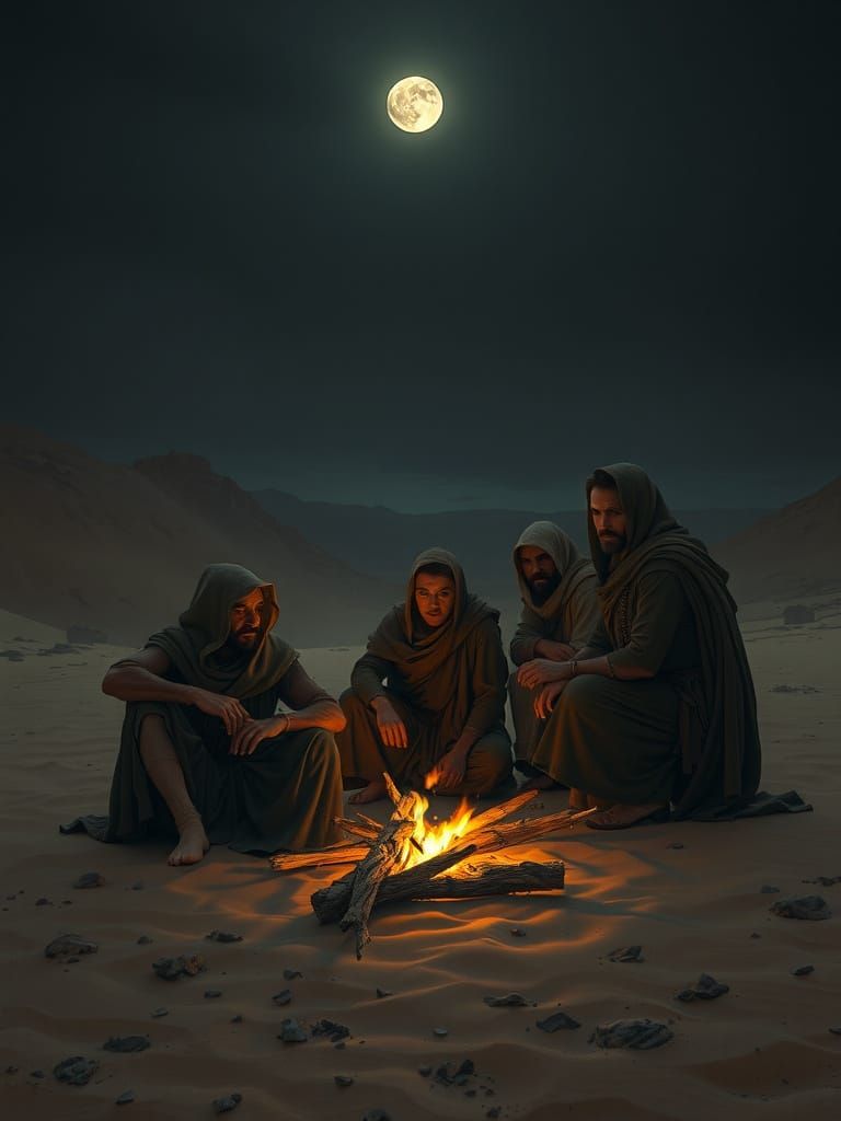 Ancient Desert Thieves Under Moonlit Sky
